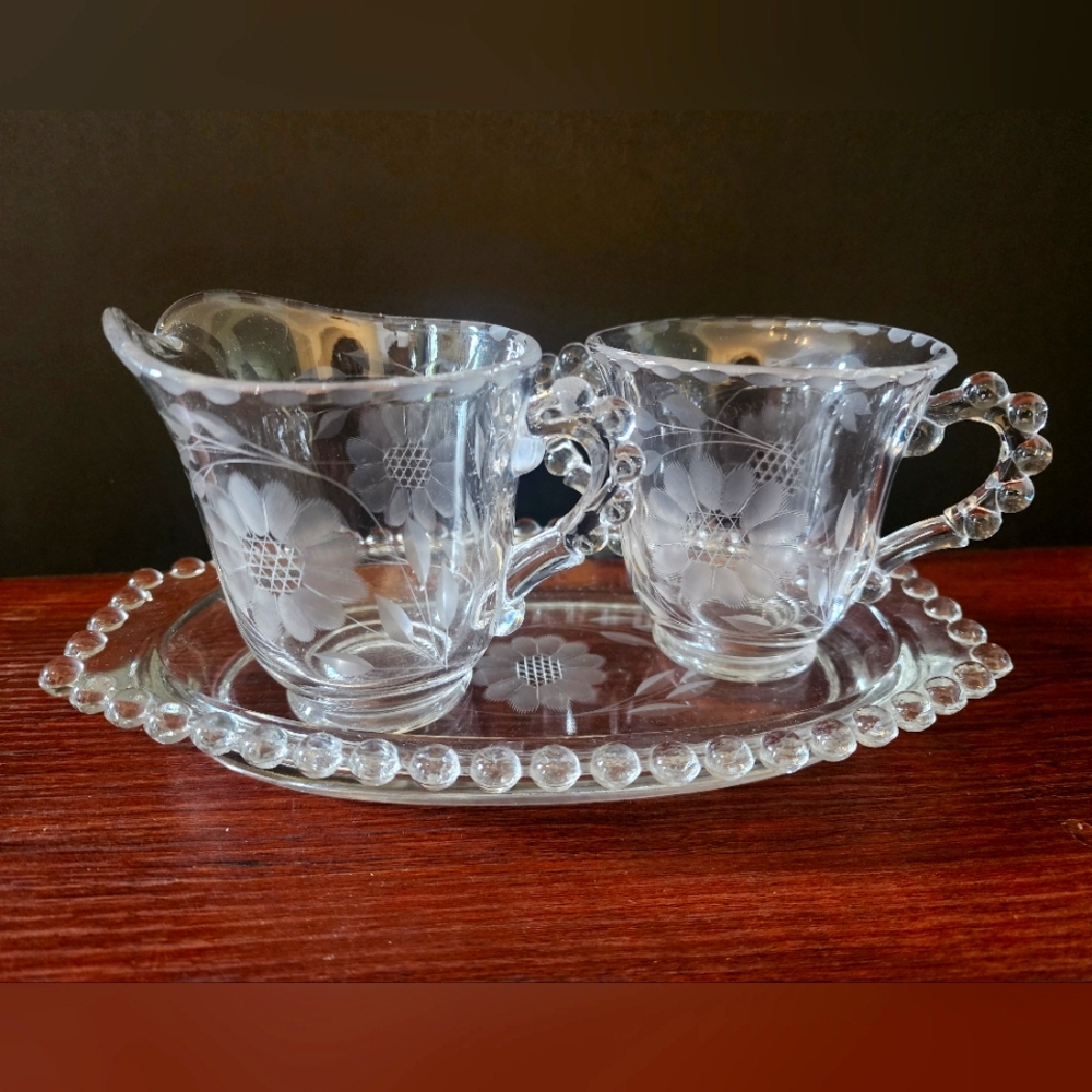 Vintage Hughes Cornflower 1950 Creamer Sugar Tray Set